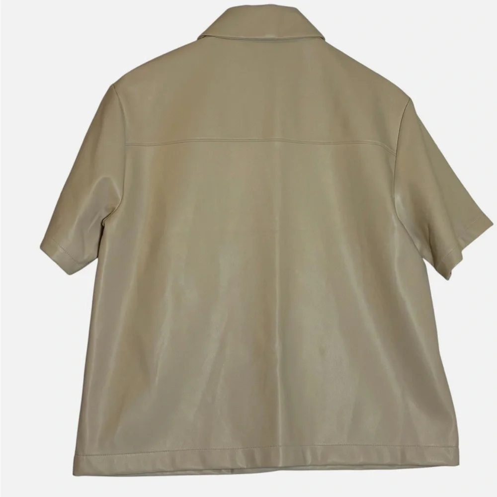 NEW Faux Leather Boxy Shirt Jacket Short Sleeve Button Up M Moto Boho MSRP $88 - Picture 4 of 6